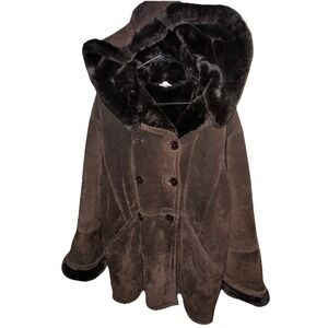 Vtg J Percy Marvin Richards Suede Faux Fur Lined Coat Hooded Brown Women's Sz S